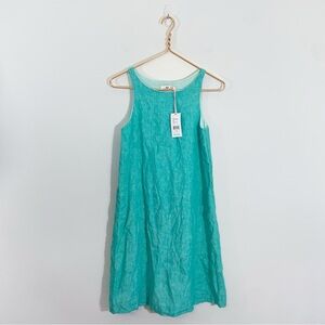 Vineyard Vines NWT 0 Linen Swing Dress Aqua Blue Resort Beach Natural‎ Fiber